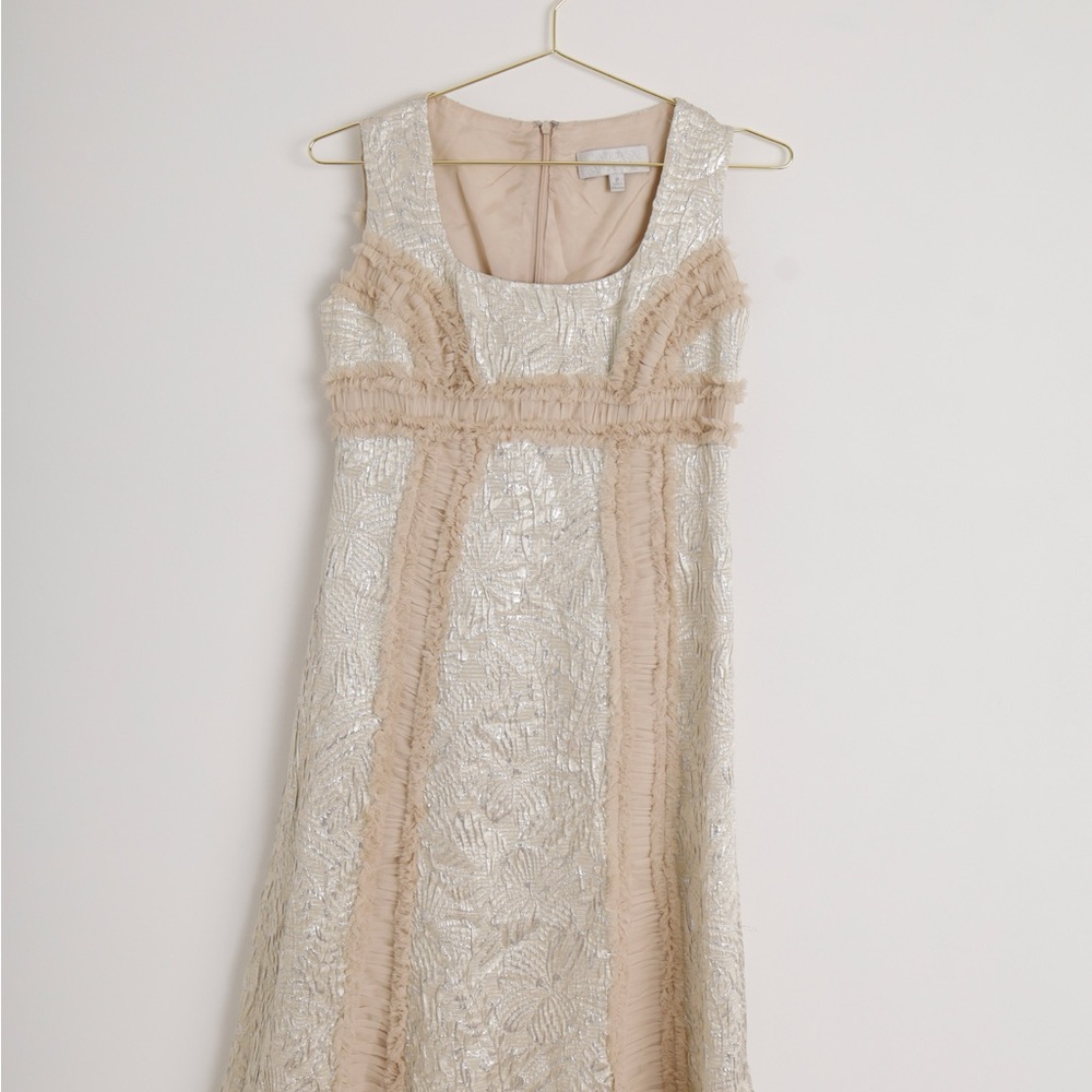Badgley Mischka Silver and Cream Textured Dress
